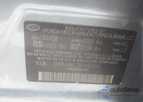 2009 Hyundai Sonata Limited из США, поврежденный, VIN 5NPEU46C39H495054